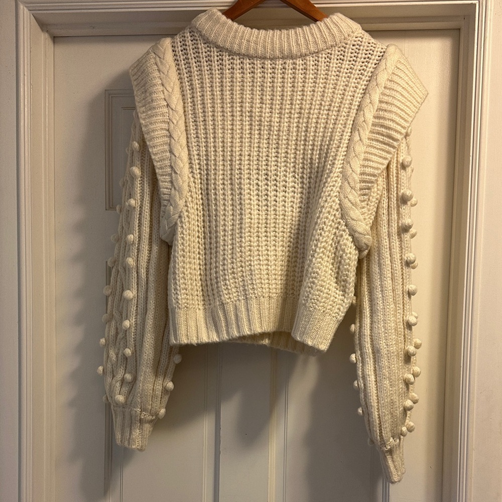 FARM Rio Ivory Turtleneck Sweater with Pom-Pom Details